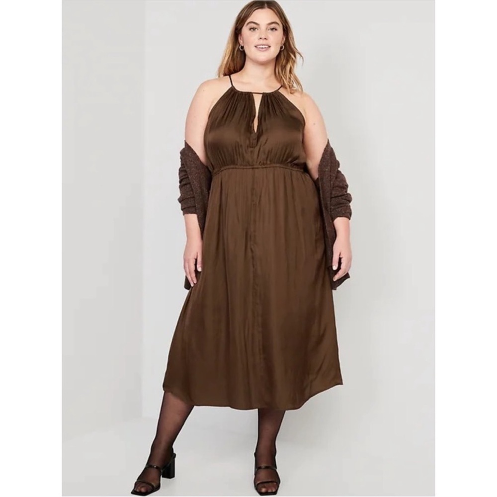 NWT Old Navy Waist-Defined Halter Satin Maxi Dress - Picture 7 of 8